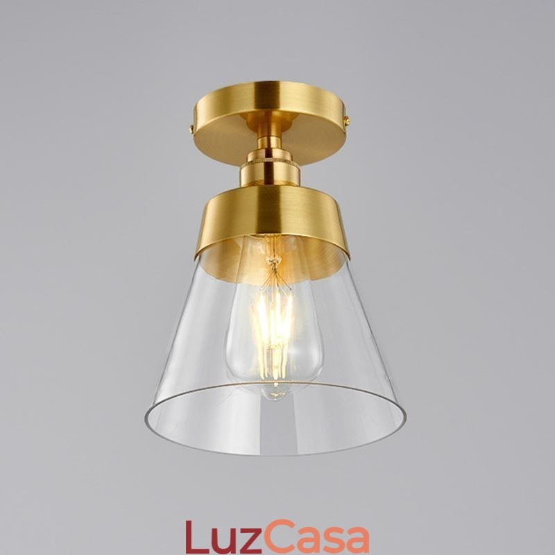 Luminária de teto contemporânea de vidro embutido 1 luz acabamento latão