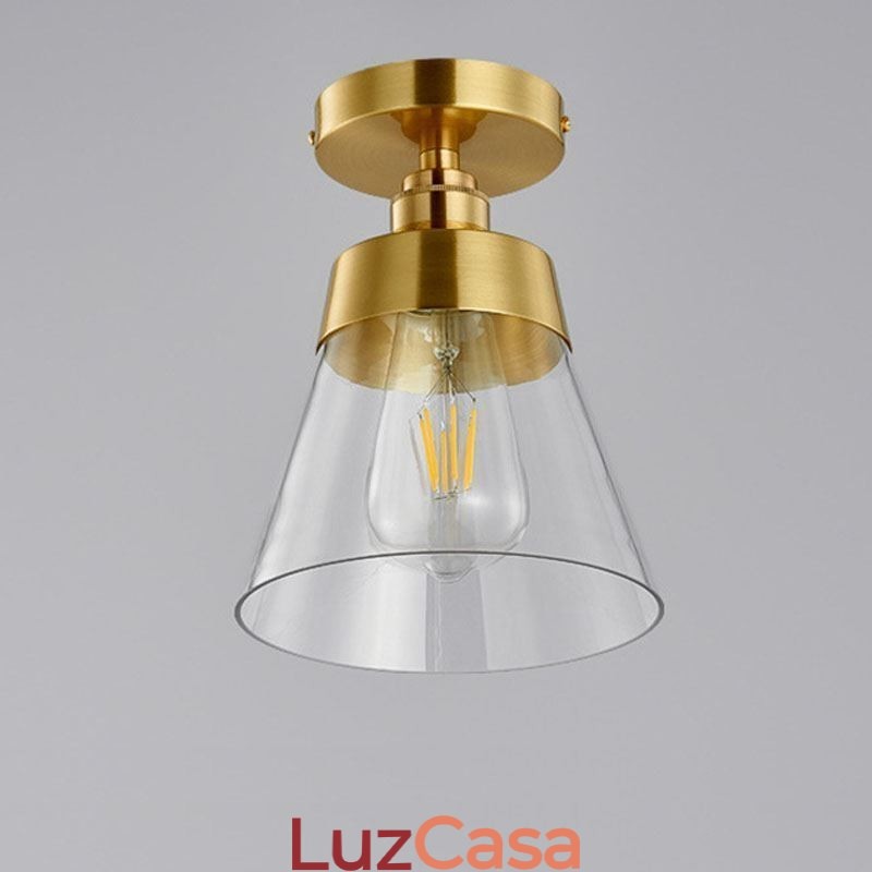 Luminária de teto contemporânea de vidro embutido 1 luz acabamento latão