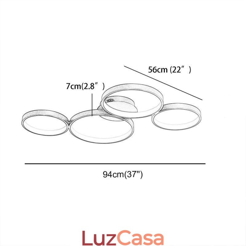 Luminária de teto 7200LM 4 anéis Luminária