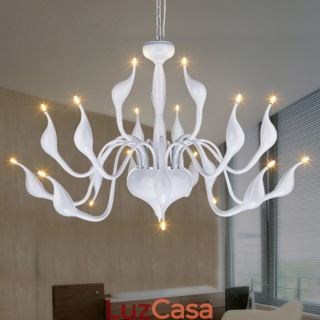 Lustre moderno de cisne de aço inoxidável com 18 luzes G4 com acabamento branco Lustre moderno de cisne de aço inoxidável com 18 luzes G4 com acabamento branco