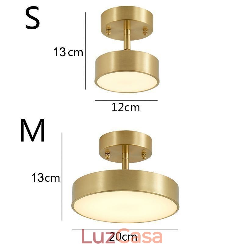 Mini luminária de teto redonda de cobre dourado