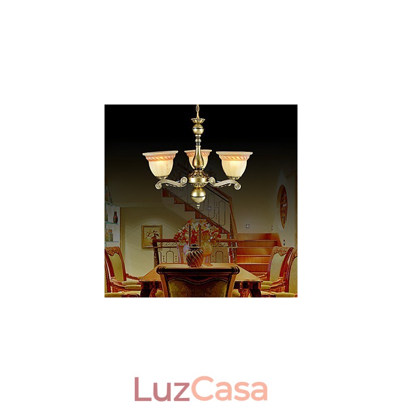Lustre Três Luzes Bronze Europeu Retro Clássico
