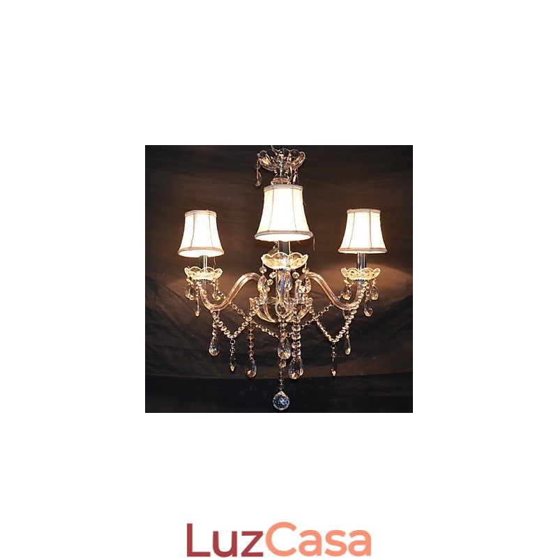Lustre moderno esplêndido de 3 luzes com braço de cristal