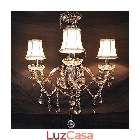 Lustre moderno esplêndido de 3 luzes com braço de cristal