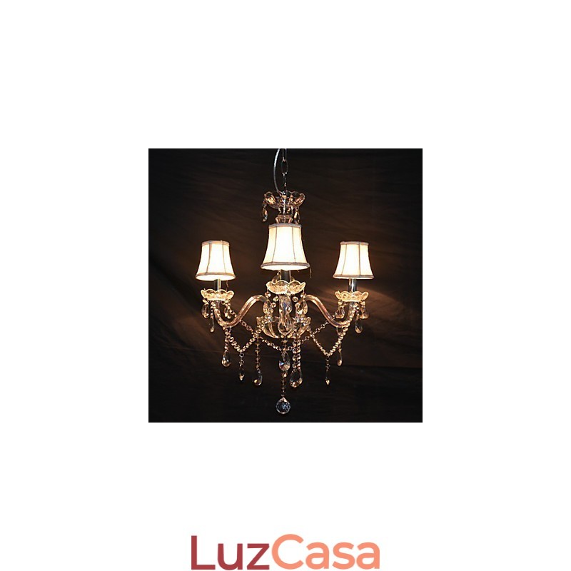 Lustre moderno esplêndido de 3 luzes com braço de cristal