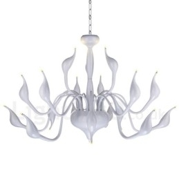 Lustre moderno de cisne de aço inoxidável com 18 luzes G4 com acabamento branco