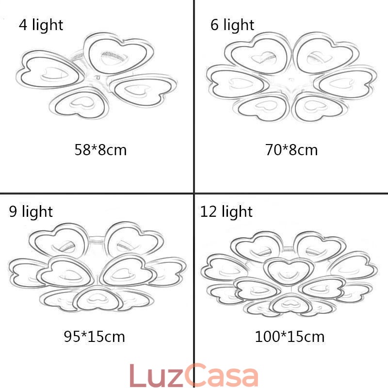 Luminária de teto em formato de pétala em formato de coração embutida