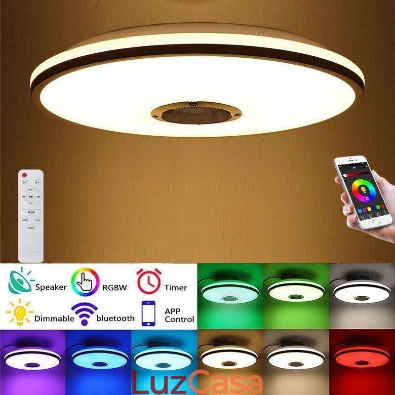 Luminária de teto colorida embutida com função de temporização de alto-falante musical Bluetooth