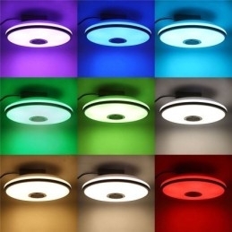 Luminária de teto colorida embutida com função de temporização de alto-falante musical Bluetooth