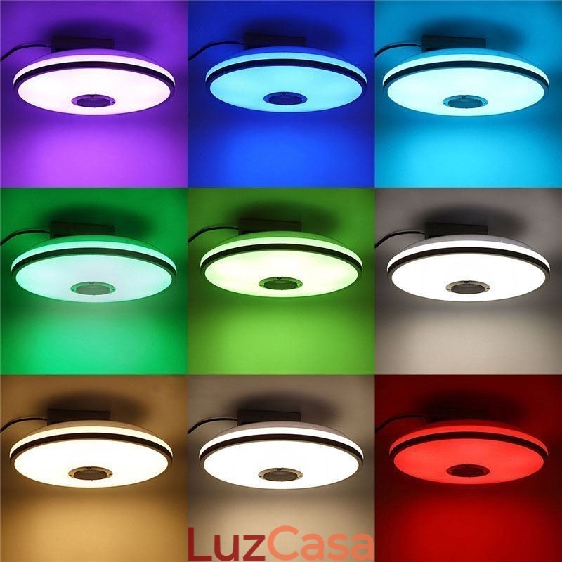 Luminária de teto colorida embutida com função de temporização de alto-falante musical Bluetooth
