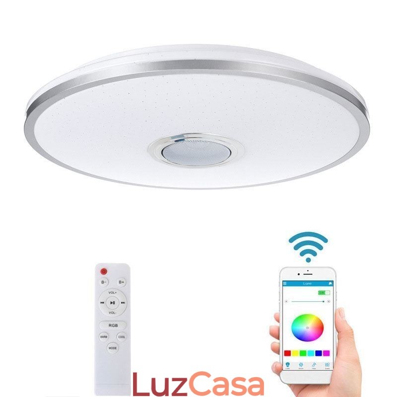 Luminária de teto colorida embutida com função de temporização de alto-falante musical Bluetooth