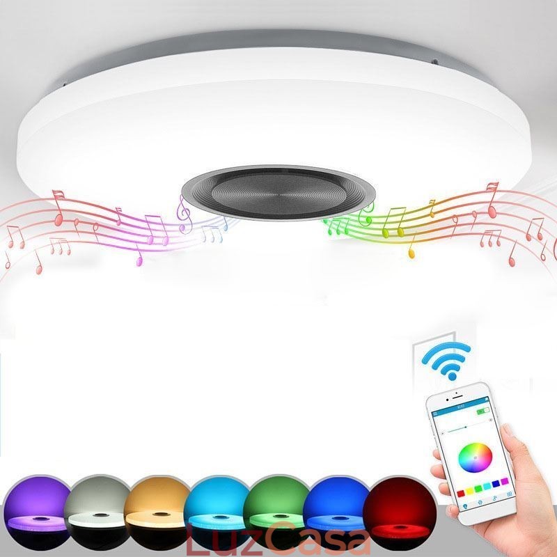 Luminária decorativa embutida com controle remoto por aplicativo, lâmpada com alto-falante musical Bluetooth