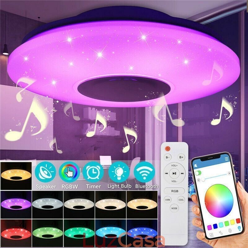 Luminária decorativa embutida com controle remoto por aplicativo, lâmpada com alto-falante musical Bluetooth