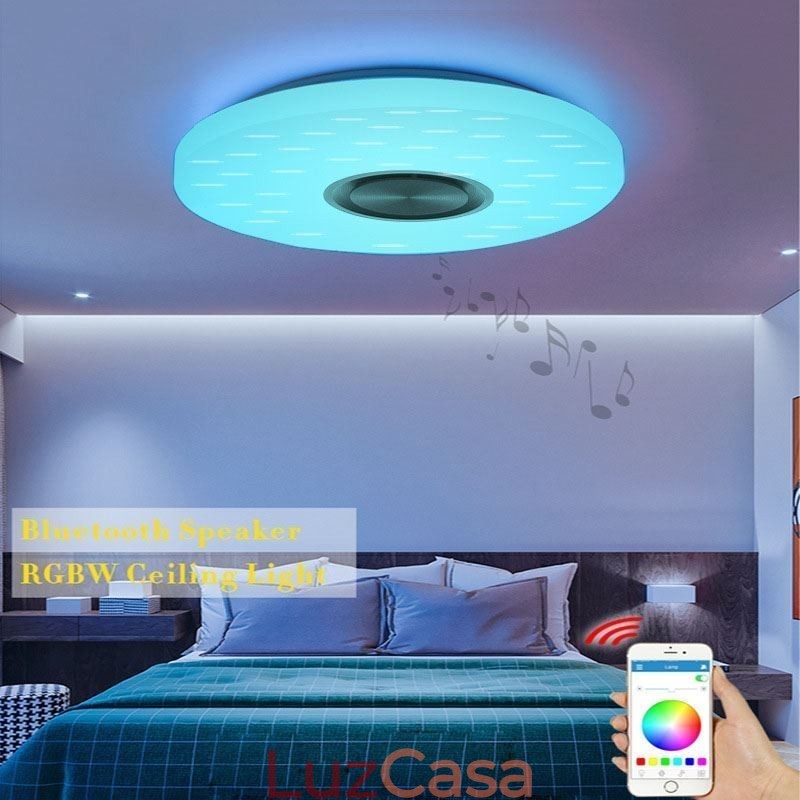 Luminária decorativa embutida com controle remoto por aplicativo, lâmpada com alto-falante musical Bluetooth