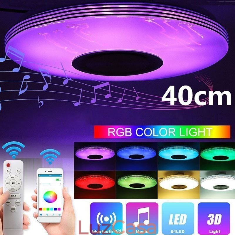 Luminária de teto embutida, lâmpada decorativa, controle remoto por aplicativo, bluetooth, música, alto-falante, lâmpada