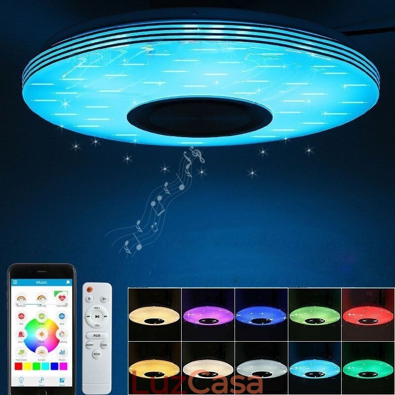 Luminária de teto embutida, lâmpada decorativa, controle remoto por aplicativo, bluetooth, música, alto-falante, lâmpada