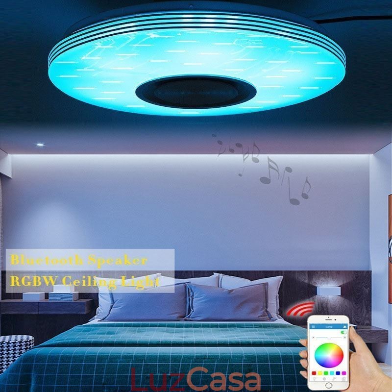 Luminária de teto embutida, lâmpada decorativa, controle remoto por aplicativo, bluetooth, música, alto-falante, lâmpada
