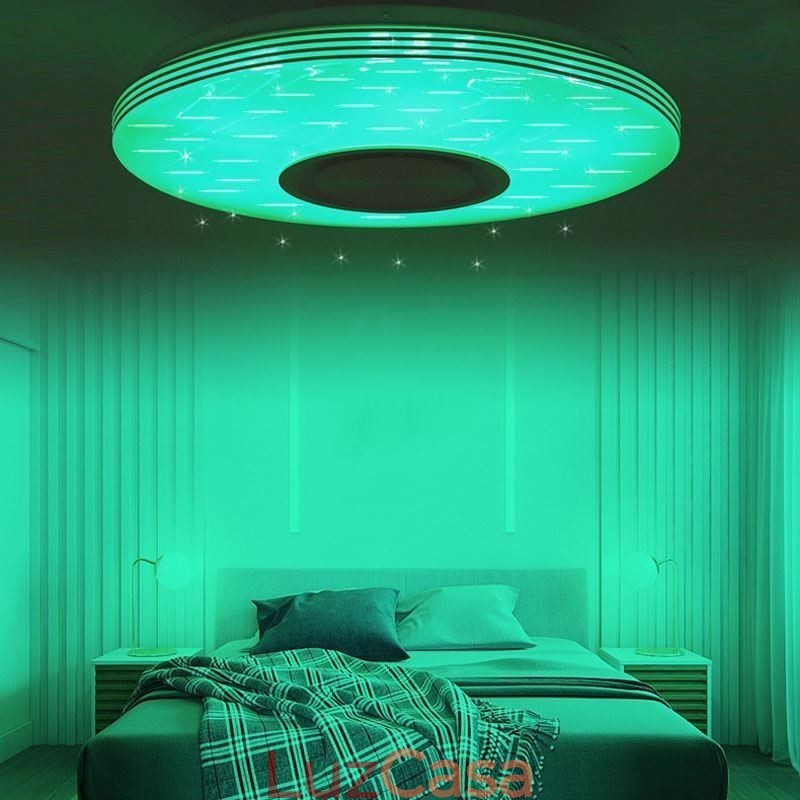 Luminária de teto embutida, lâmpada decorativa, controle remoto por aplicativo, bluetooth, música, alto-falante, lâmpada