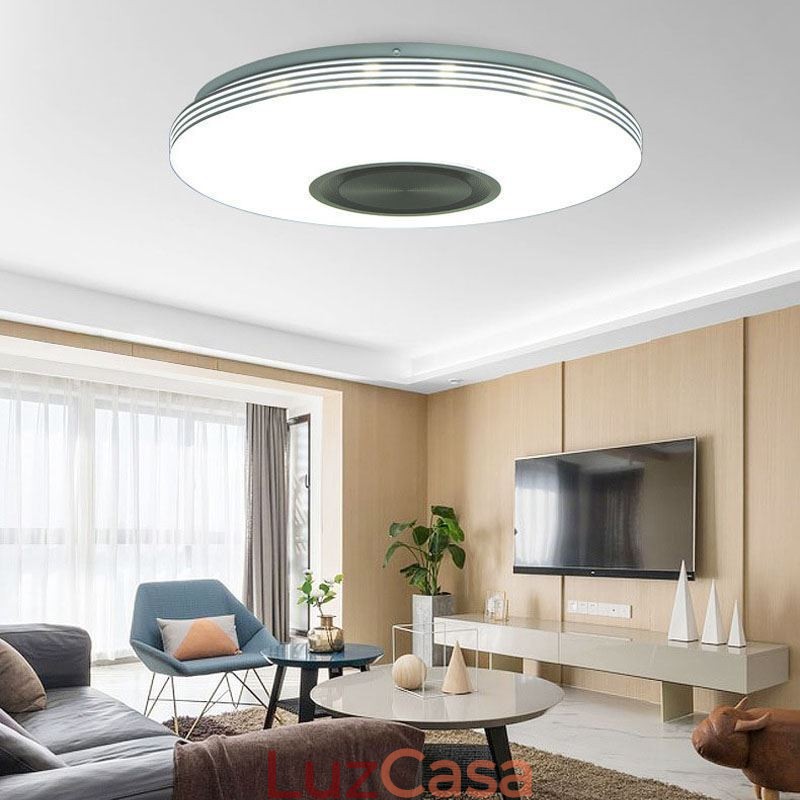 Luminária de teto embutida, lâmpada decorativa, controle remoto por aplicativo, bluetooth, música, alto-falante, lâmpada