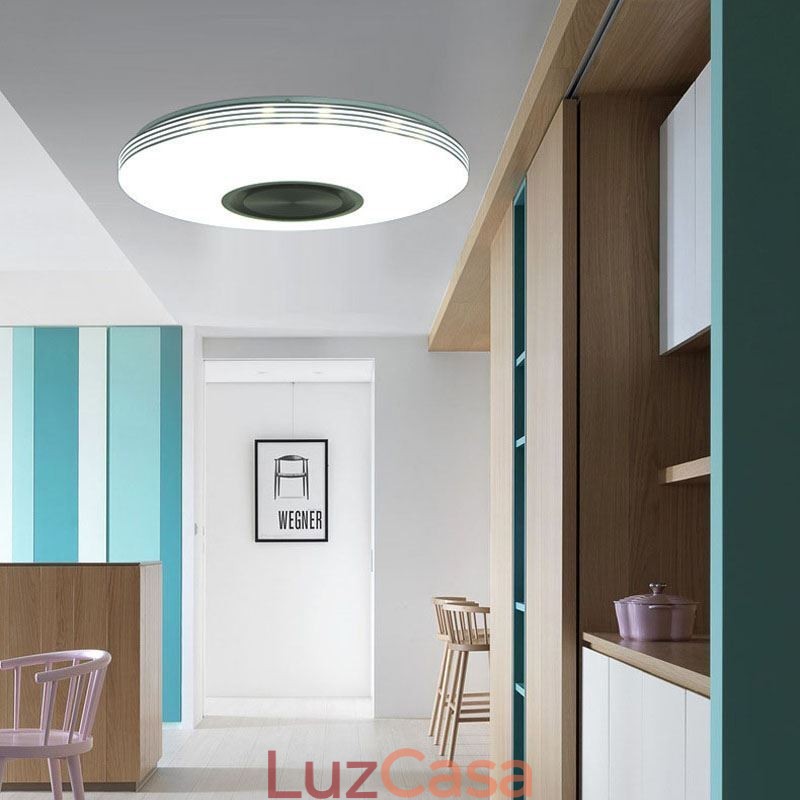 Luminária de teto embutida, lâmpada decorativa, controle remoto por aplicativo, bluetooth, música, alto-falante, lâmpada