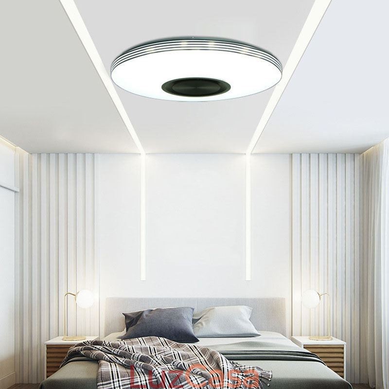 Luminária de teto embutida, lâmpada decorativa, controle remoto por aplicativo, bluetooth, música, alto-falante, lâmpada