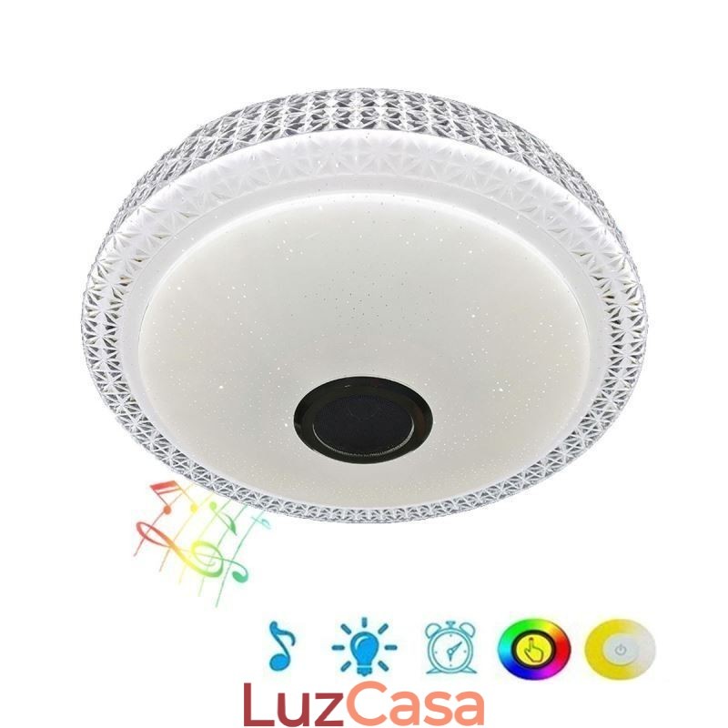 Luminária de teto decorativa com controle remoto por aplicativo Bluetooth, alto-falante musical, montagem embutida