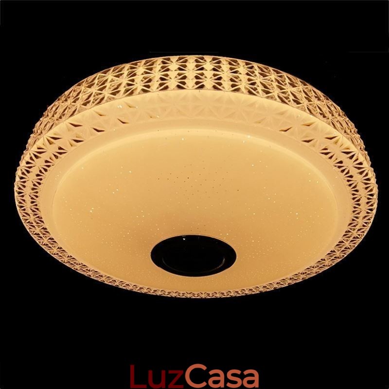Luminária de teto decorativa com controle remoto por aplicativo Bluetooth, alto-falante musical, montagem embutida