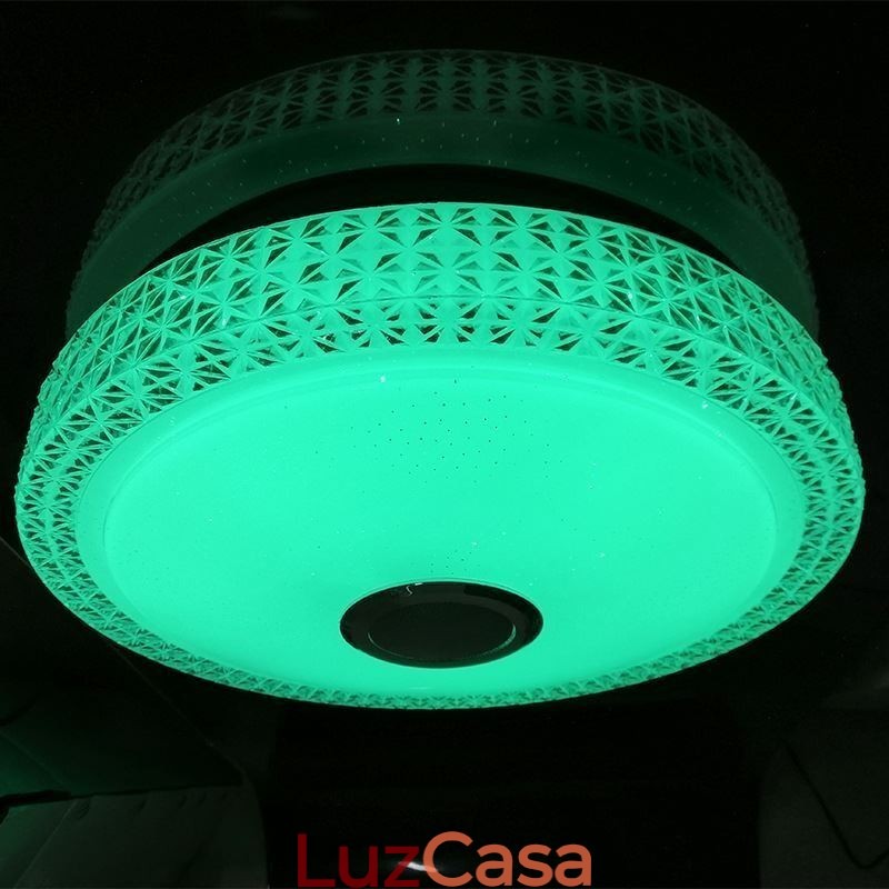 Luminária de teto decorativa com controle remoto por aplicativo Bluetooth, alto-falante musical, montagem embutida