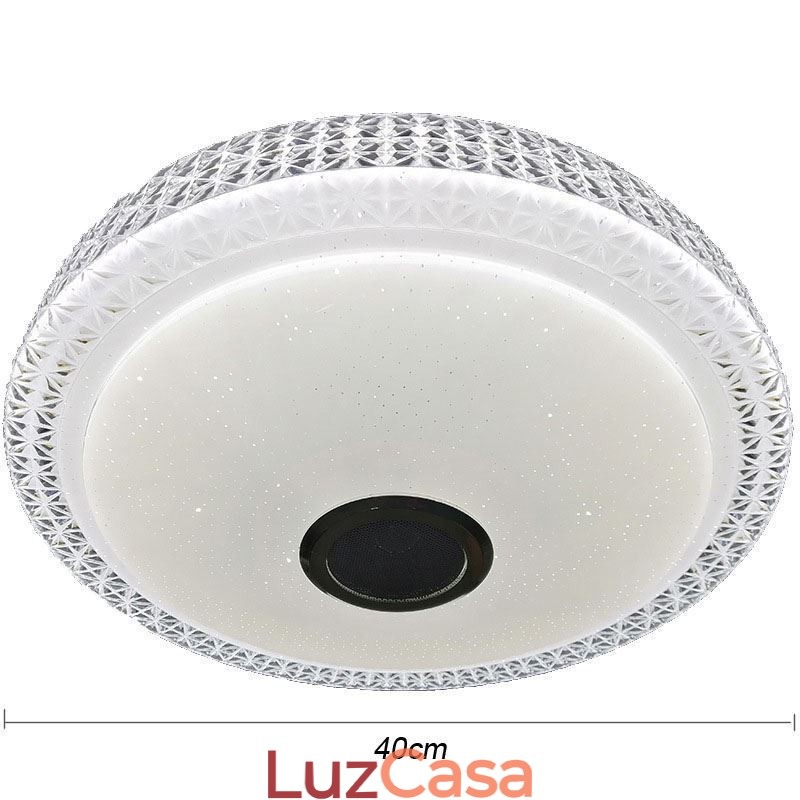 Luminária de teto decorativa com controle remoto por aplicativo Bluetooth, alto-falante musical, montagem embutida