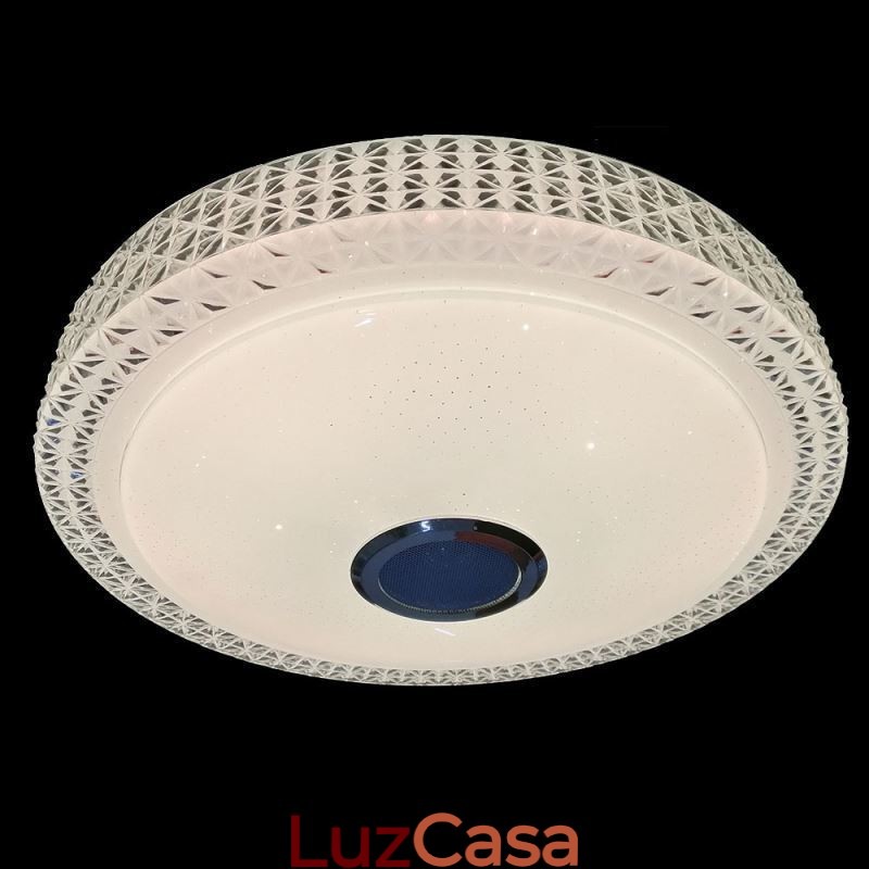 Luminária de teto decorativa com controle remoto por aplicativo Bluetooth, alto-falante musical, montagem embutida