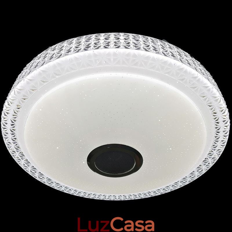 Luminária de teto decorativa com controle remoto por aplicativo Bluetooth, alto-falante musical, montagem embutida
