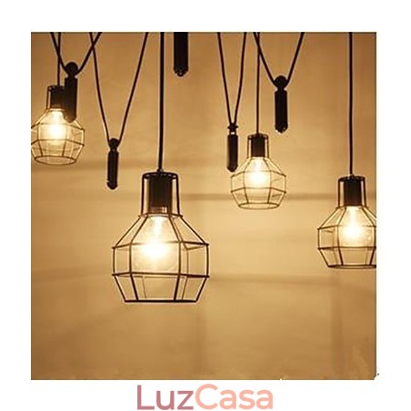 Lustre de jantar sentado, lâmpadas e lanternas americanas, gaiolas minúsculas, droplight