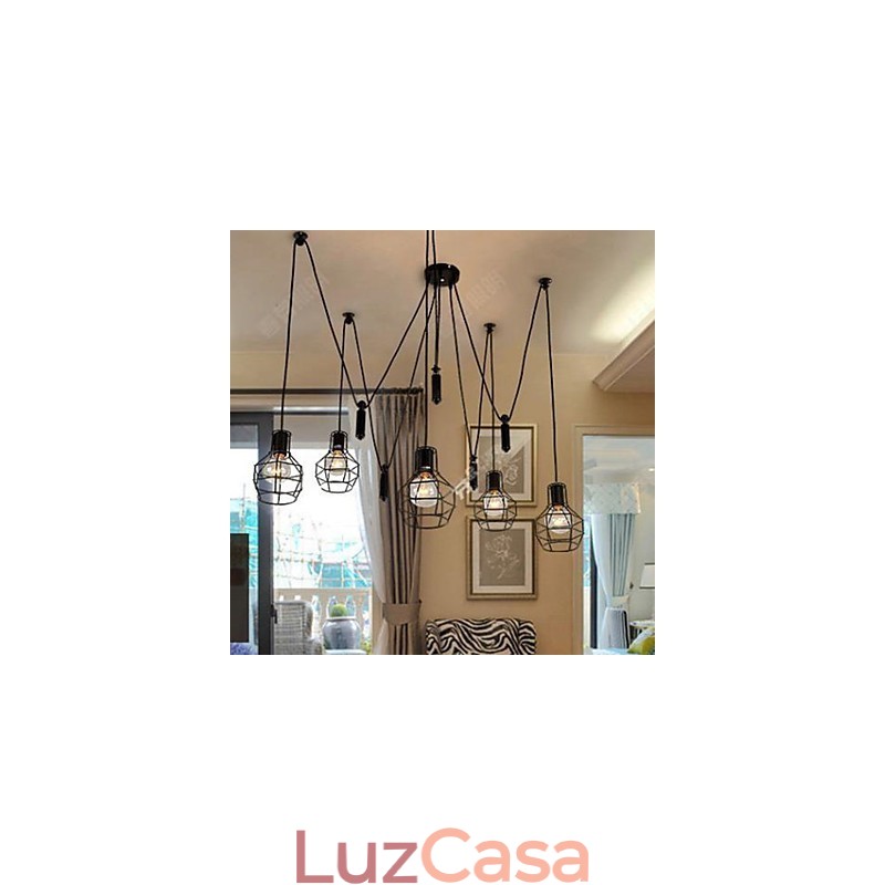 Lustre de jantar sentado, lâmpadas e lanternas americanas, gaiolas minúsculas, droplight