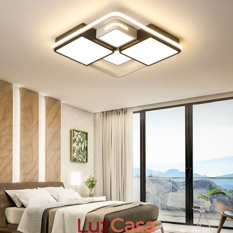 Luminária de teto moderna embutida em acrílico quadrado preto e branco