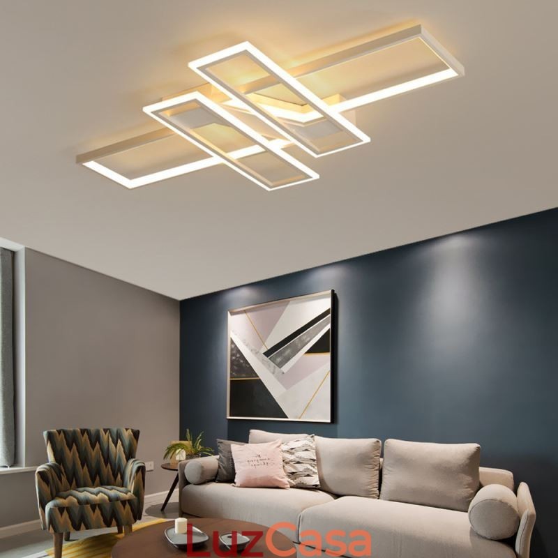 Luminária de teto embutida de 4 luzes, luminária decorativa geométrica linear moderna