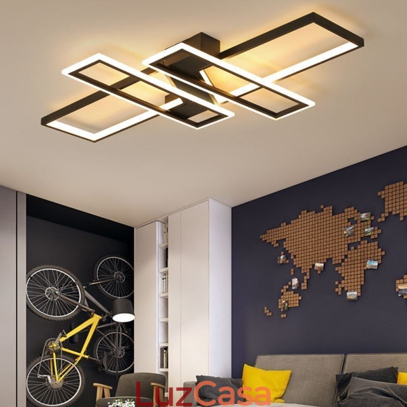 Luminária de teto embutida de 4 luzes, luminária decorativa geométrica linear moderna