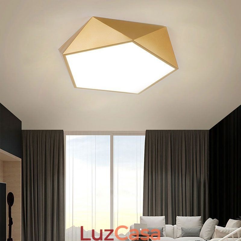 Luminária de teto acrílica geométrica dourada embutida