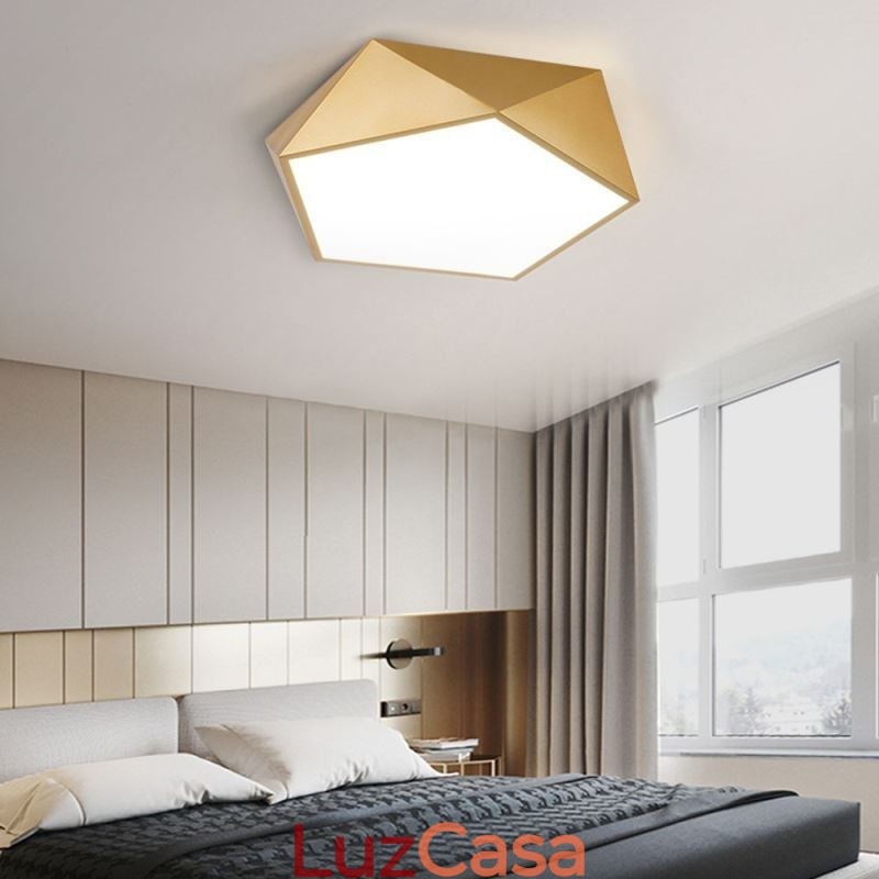 Luminária de teto acrílica geométrica dourada embutida