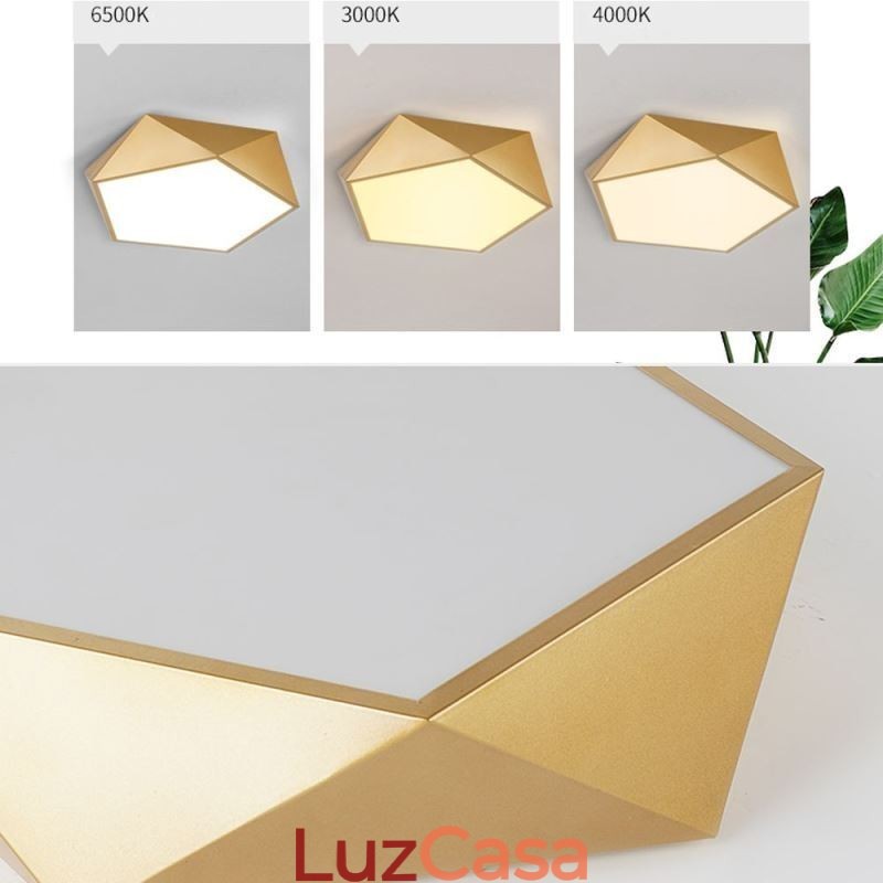 Luminária de teto acrílica geométrica dourada embutida