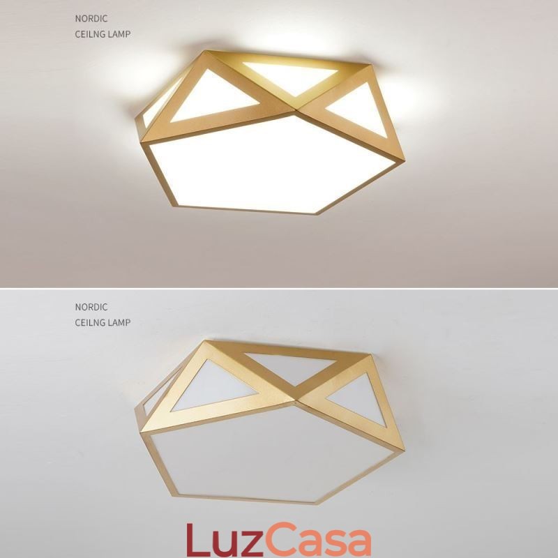 Luminária de teto acrílica geométrica dourada embutida