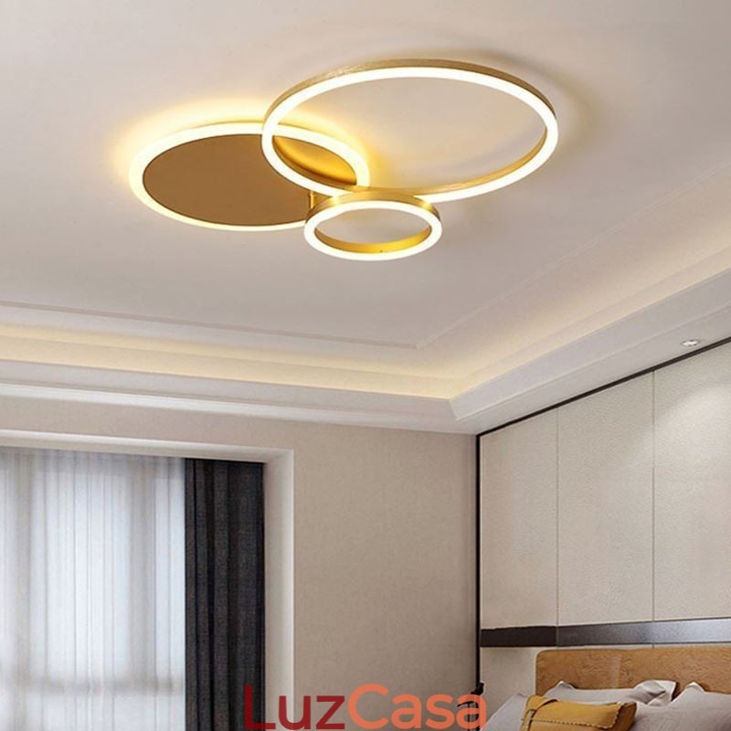 Luminária de teto redonda dourada moderna embutida