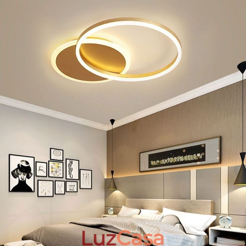 Luminária de teto redonda dourada moderna embutida