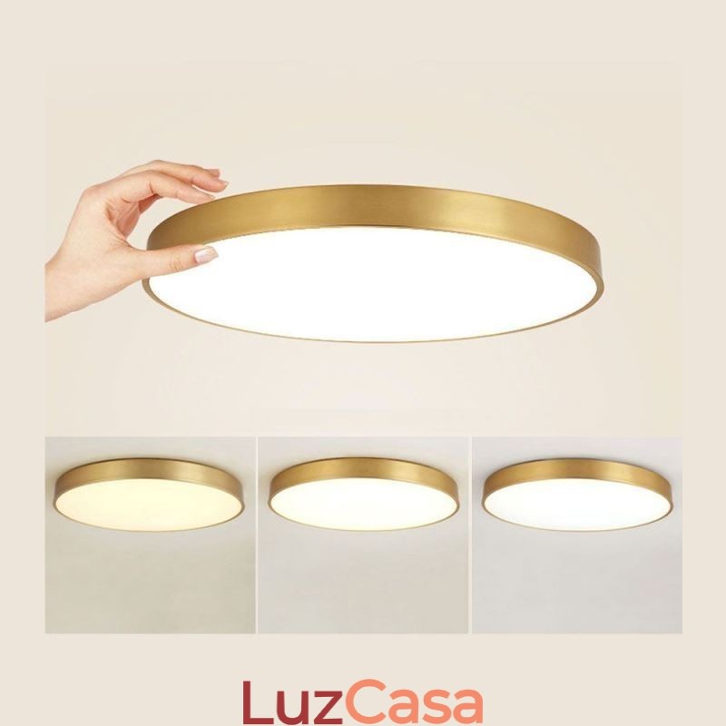 Luminária de teto redonda embutida moderna em acrílico dourado