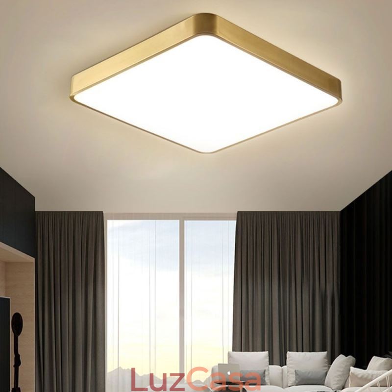Luminária de teto quadrada dourada minimalista de acrílico embutida