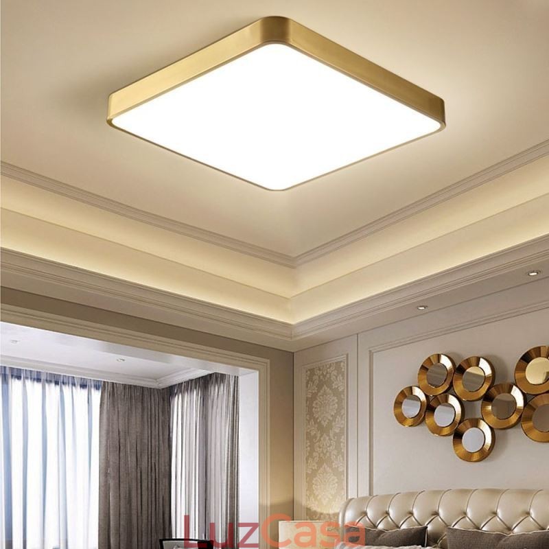 Luminária de teto quadrada dourada minimalista de acrílico embutida