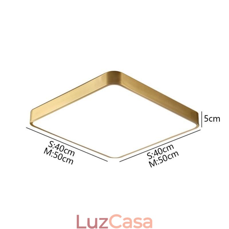 Luminária de teto quadrada dourada minimalista de acrílico embutida