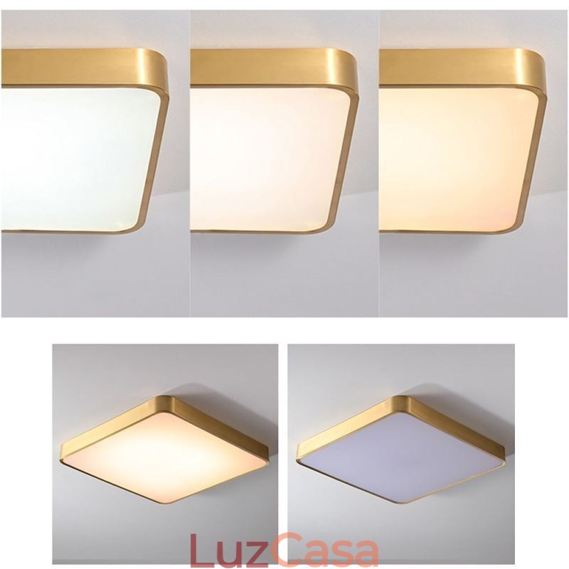 Luminária de teto quadrada dourada minimalista de acrílico embutida