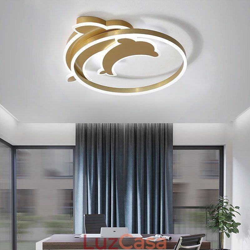 Luminária de teto embutida tipo golfinho dourado