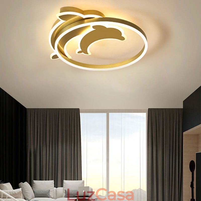 Luminária de teto embutida tipo golfinho dourado