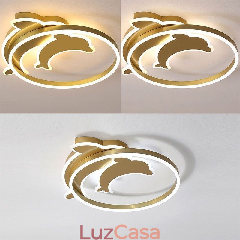 Luminária de teto embutida tipo golfinho dourado
